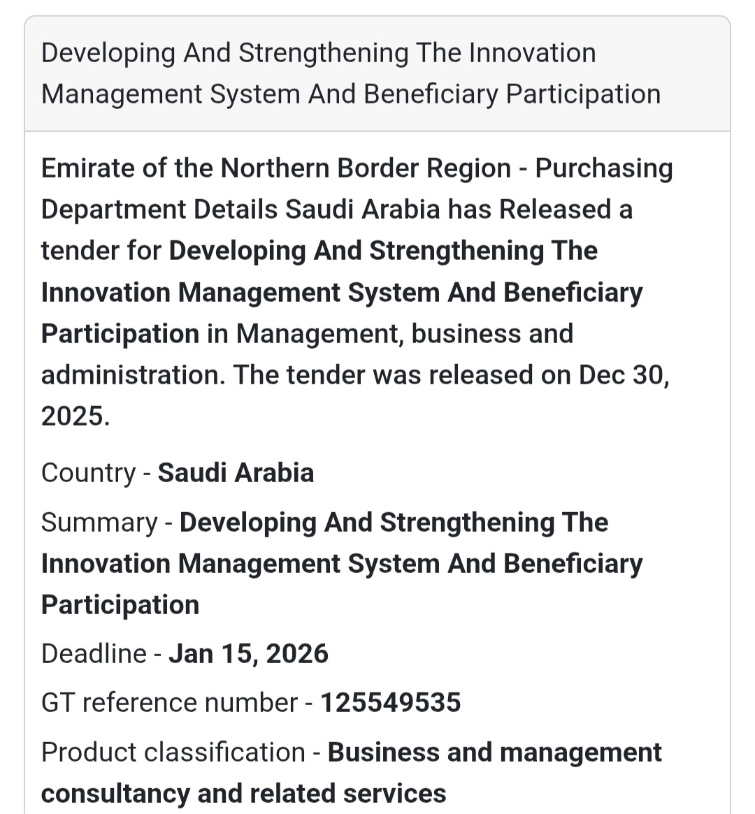 💡 Consultancy & Management Services Tender