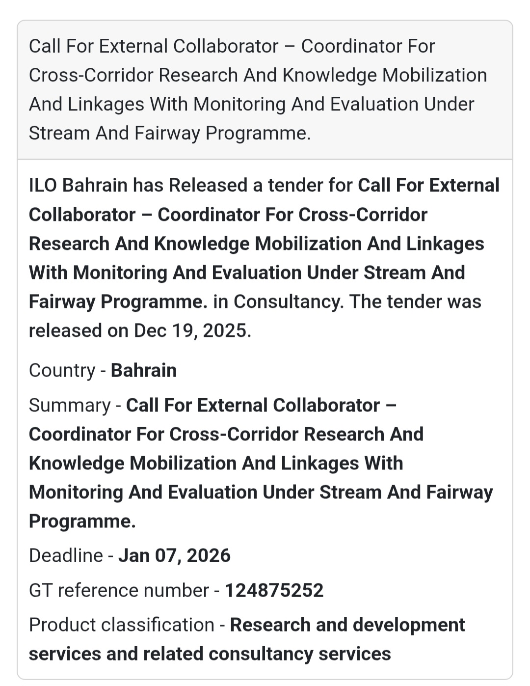 📢 Consultancy Opportunity – Bahrain 🇧🇭