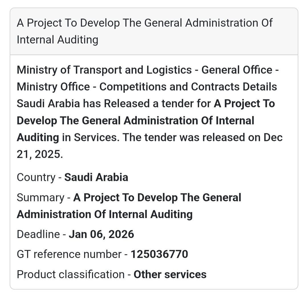 📊 Consulting & Audit Services Tender – Saudi Arabia
