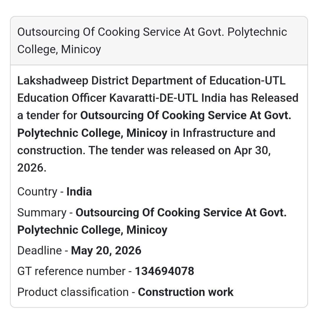 🍽️ Cooking Service Tender – Minicoy