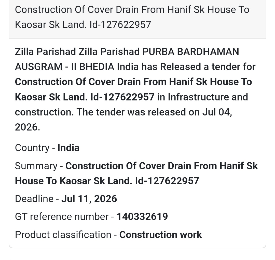 🛣️ Cover Drain Construction Tender | Ausgram-II 📍