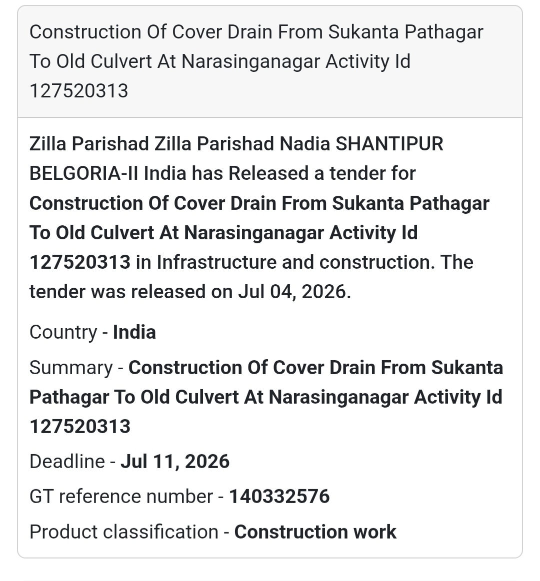 🌊 Cover Drain Construction Tender | Nadia 📍