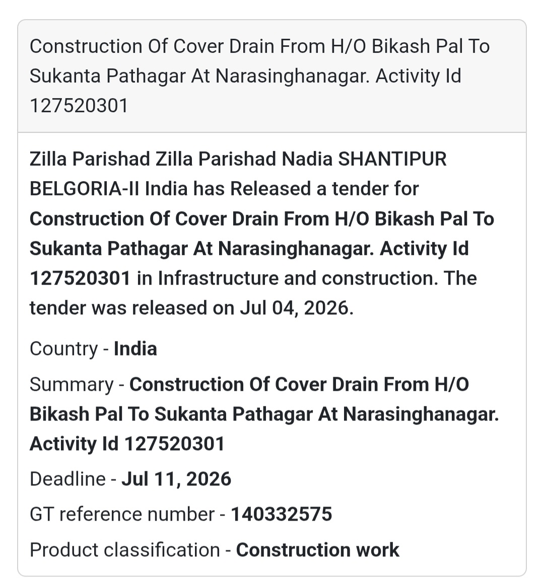 🌊 Cover Drain Construction Tender | Nadia 📍