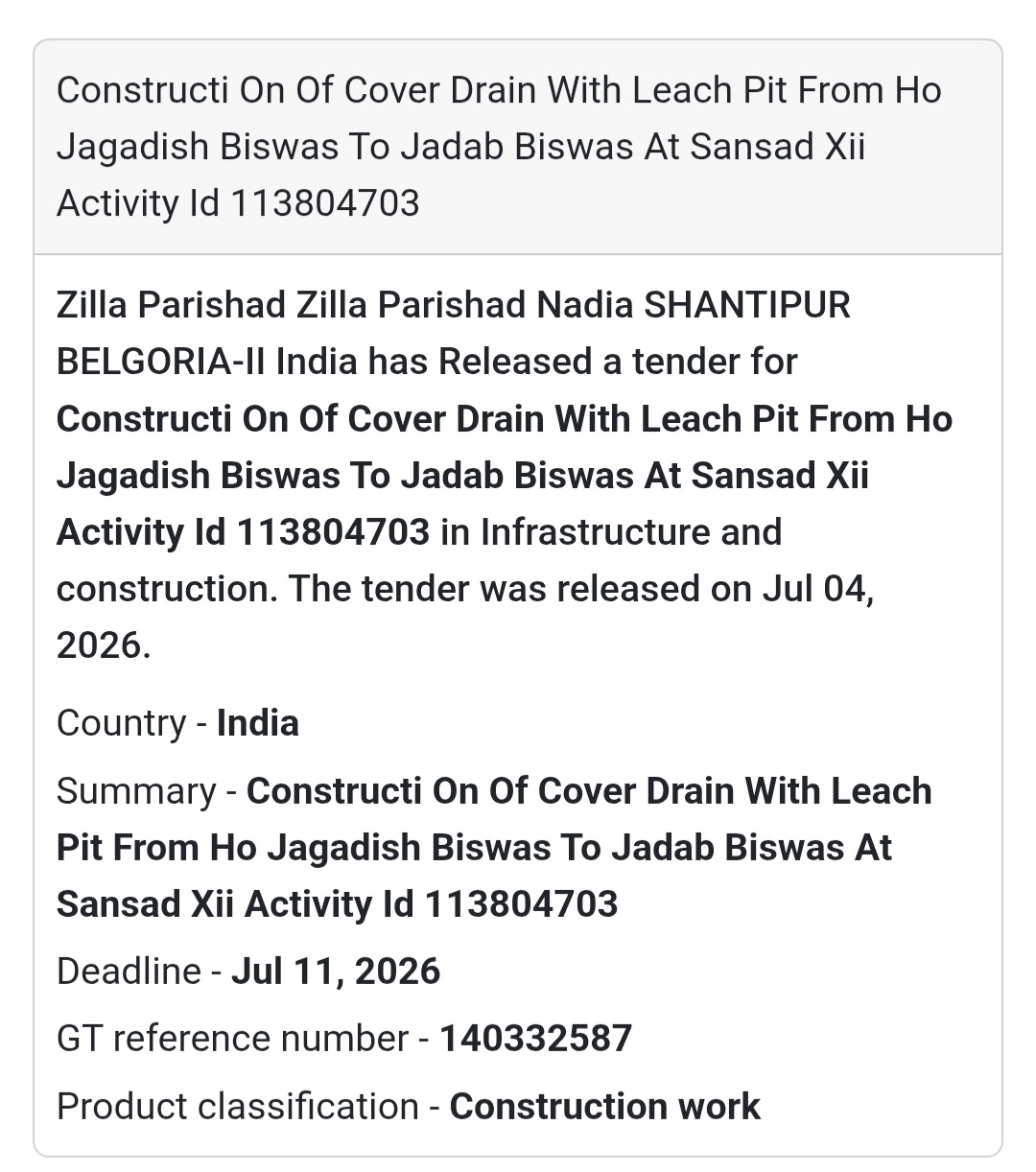 🌊 Cover Drain with Leach Pit Construction Tender | Nadia 📍
