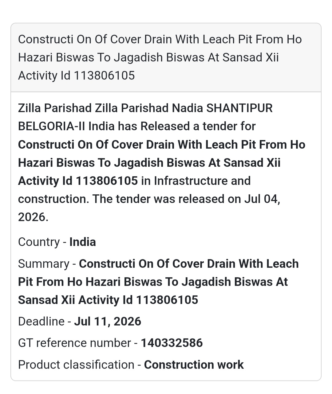 🌊 Cover Drain with Leach Pit Construction Tender | Nadia 📍