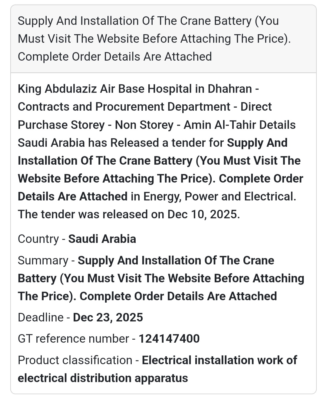 🔋 Crane Battery Supply & Installation