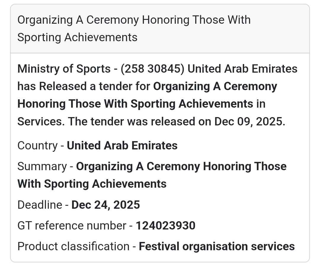 📢 Cultural & Sports Tender – UAE 🇦🇪