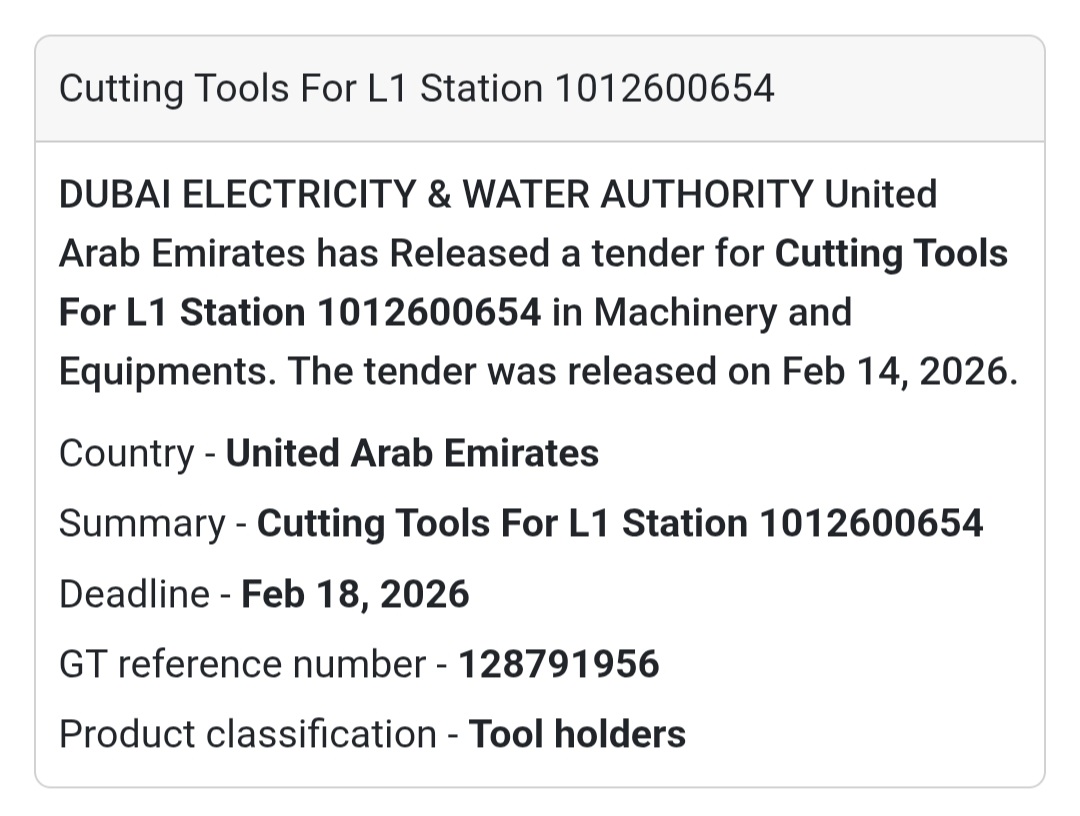 🛠️ Cutting Tools for L1 Station – UAE