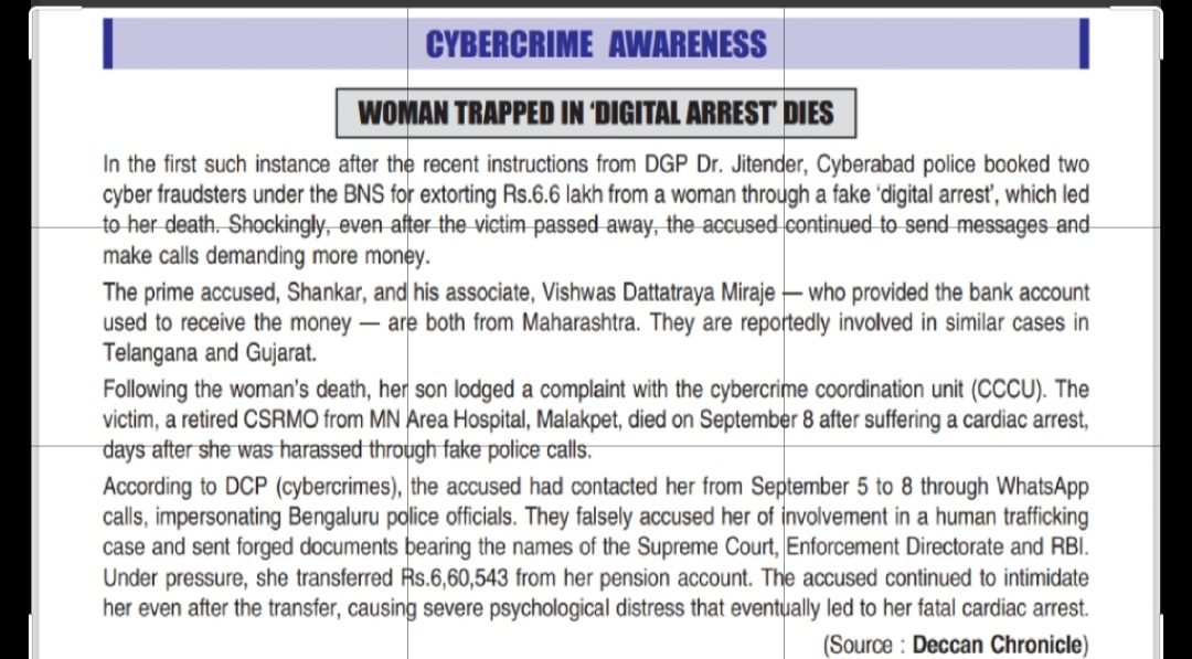 "⚠️ Cybercrime Alert: Elderly Woman Dies After ‘Digital Arrest’ Scam