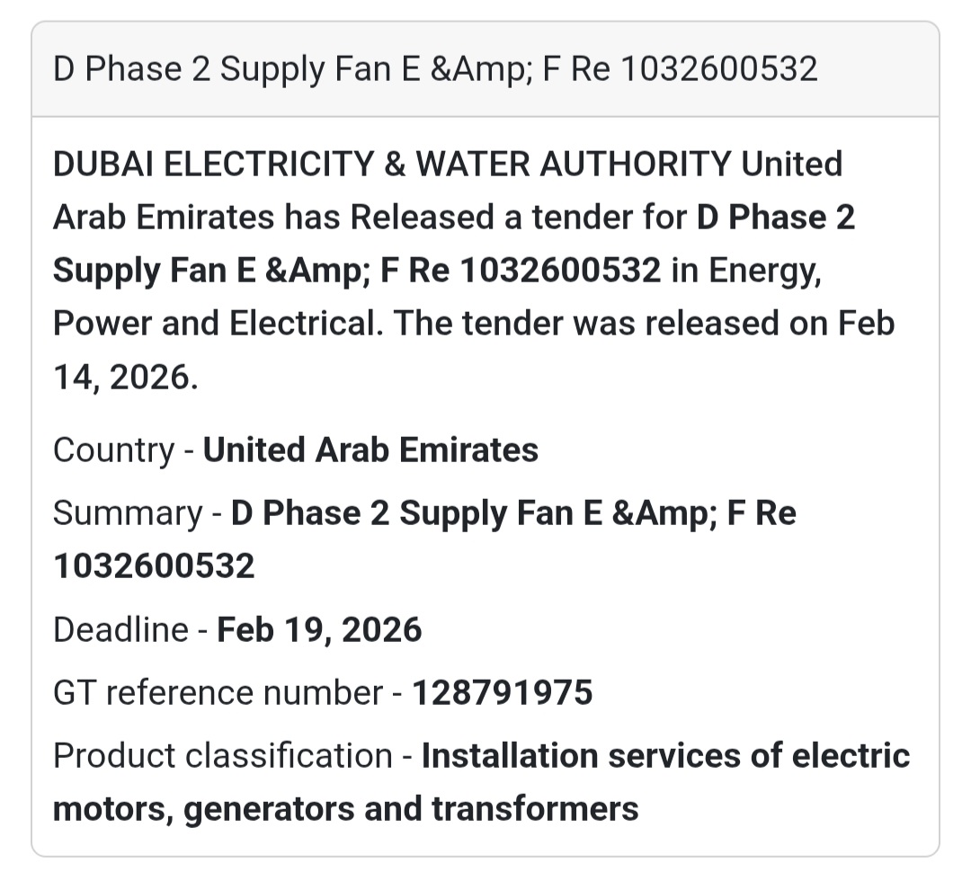 ⚡ D Phase 2 – Supply, Installation & Related Works – UAE