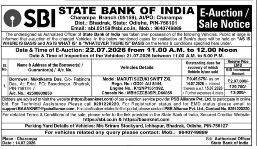 D SBI STATE BANK OF INDIA E-Auction