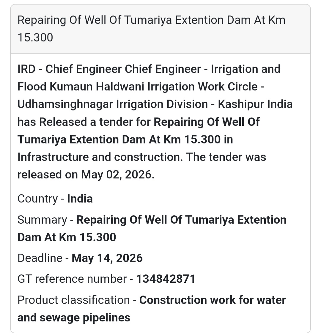 💧 Dam Repair Work (Tumariya Extension Dam)