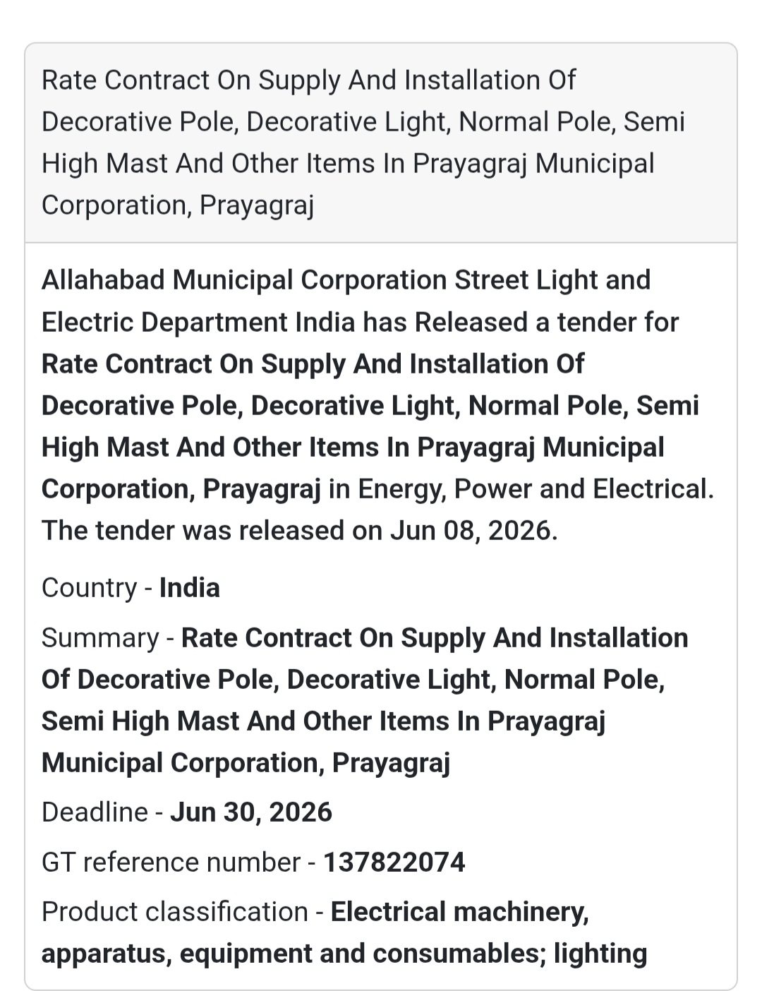 💡 Decorative Lighting & Pole Installation Contract | Prayagraj 📍 Uttar Pradesh