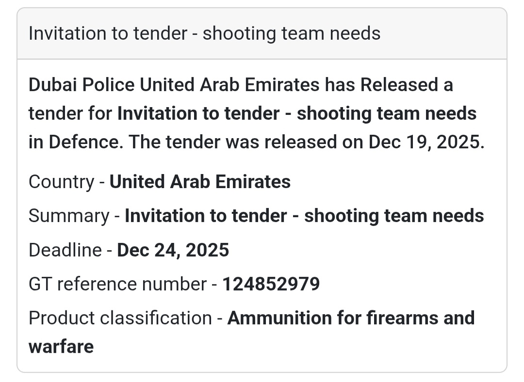 📢 Defence Supply Tender – UAE 🇦🇪