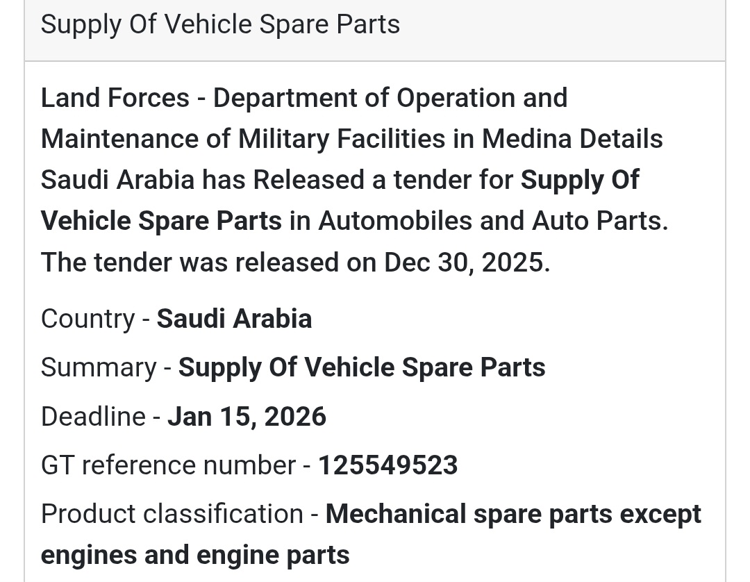🚙 Defense Automotive Tender