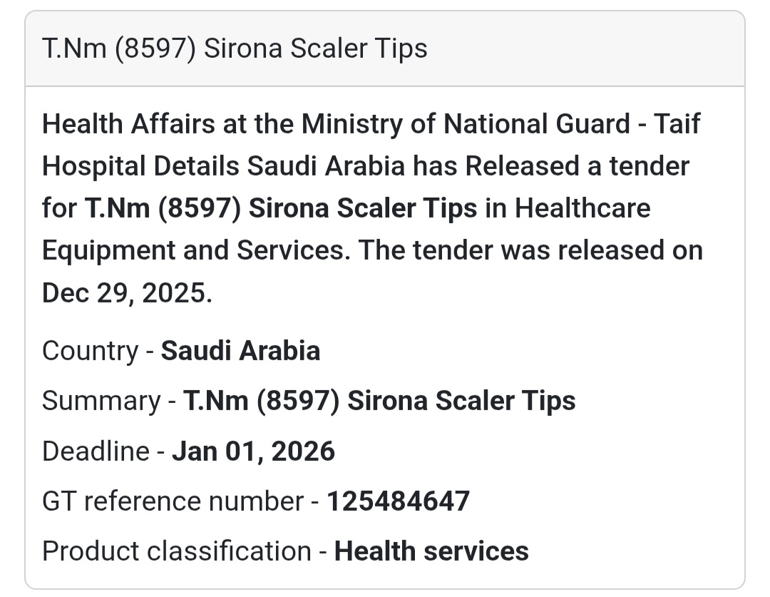 📢 Dental Equipment Tender – Saudi Arabia 🇸🇦