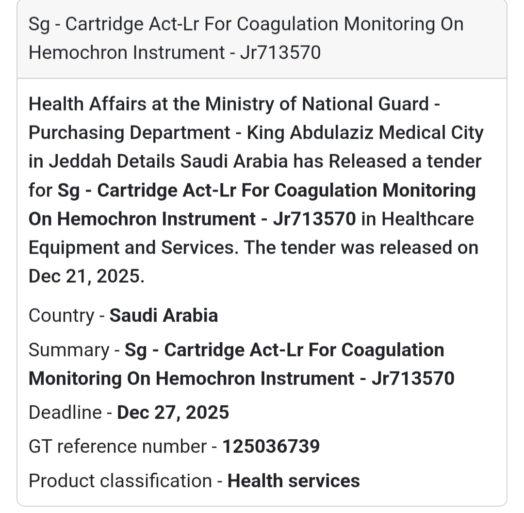 🧪 Diagnostic Equipment Tender – Saudi Arabia