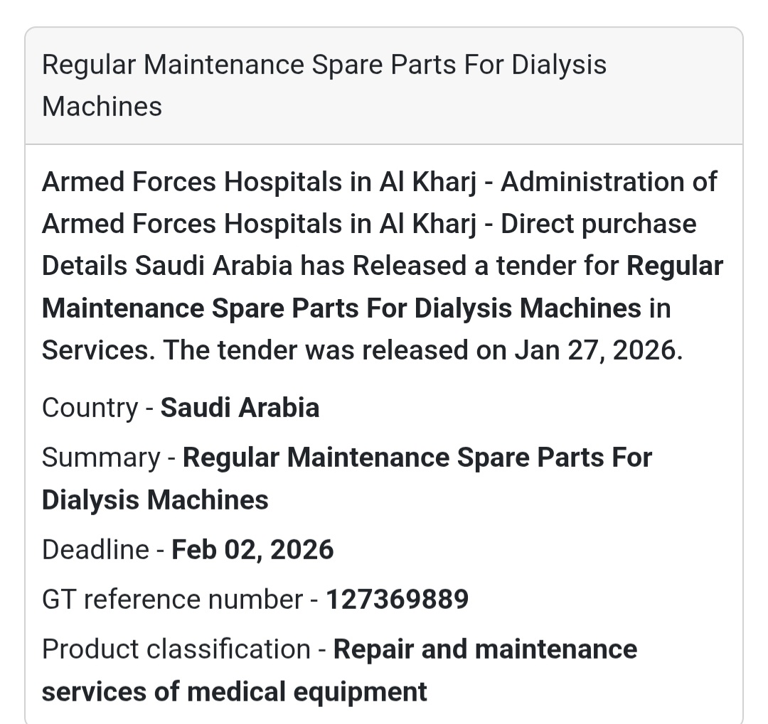 🧼 Dialysis Machines – Maintenance Spare Parts