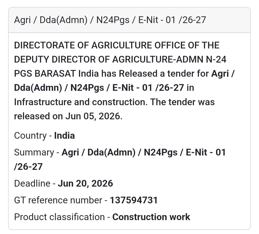 🌾 Directorate of Agriculture | Infrastructure Tender