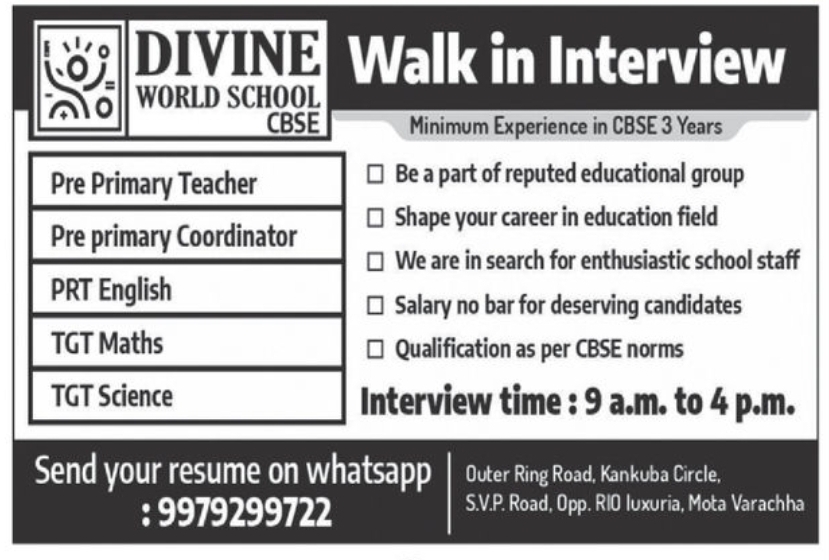 🏫 Divine World School Hiring