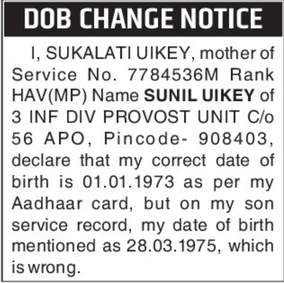 📢 DOB CHANGE NOTICE – Sukalati Uikey