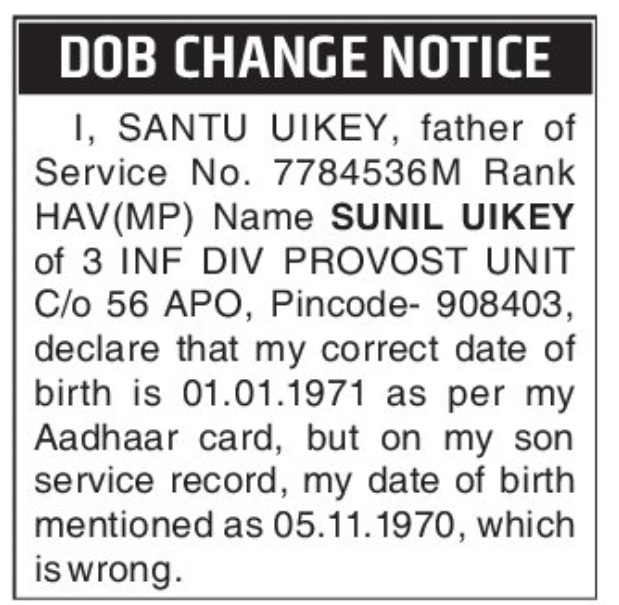 📢 DOB CHANGE NOTICE - santu uikey