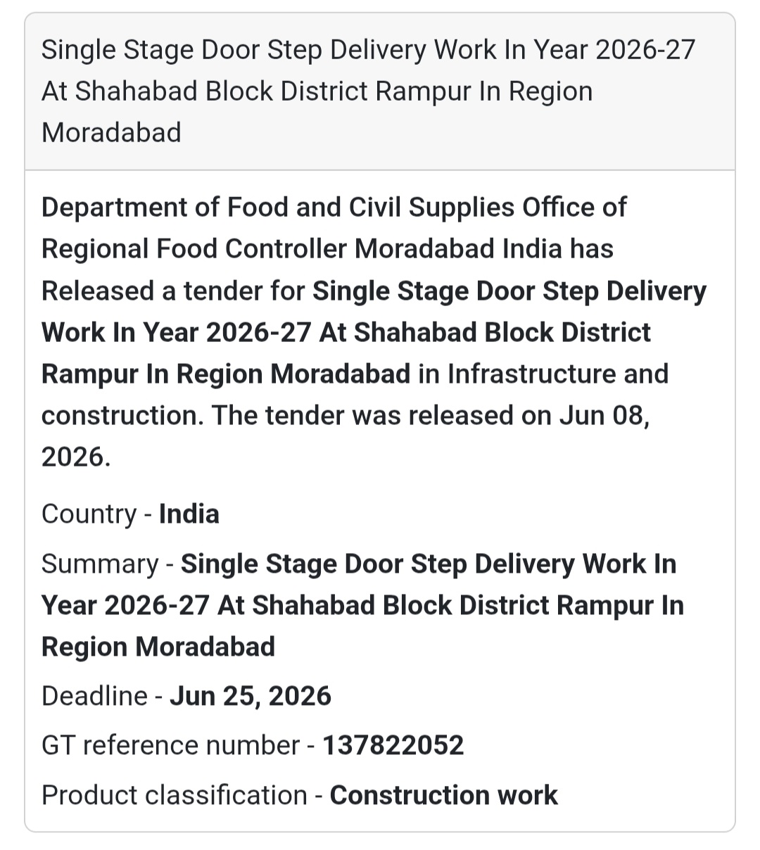 🚚 Door Step Delivery Service Tender | Rampur 📍Uttar Pradesh