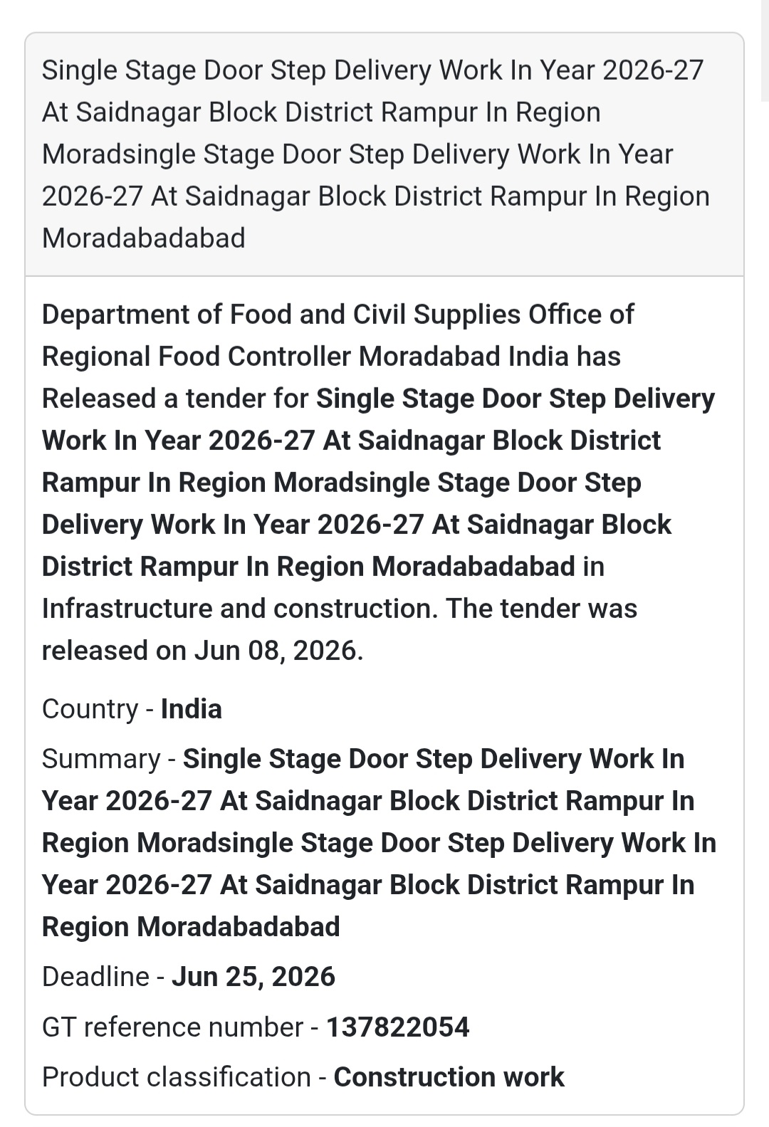🚚 Door Step Delivery Service Tender | Saidnagar, Rampur 📍Uttar Pradesh