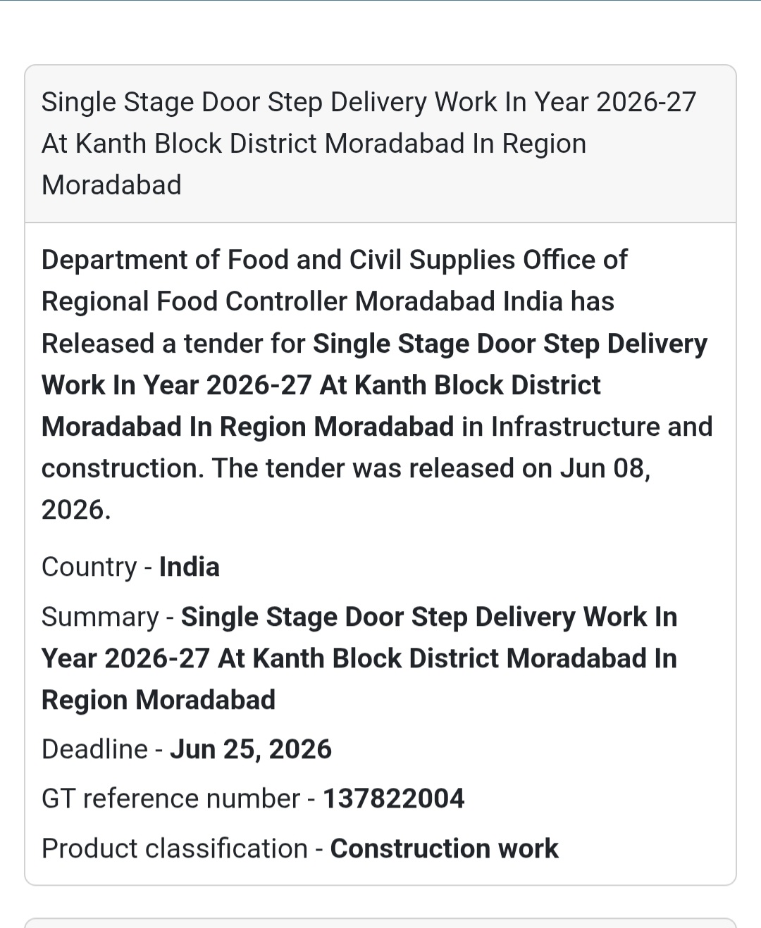 🚚 Doorstep Delivery Service Tender | Moradabad Region 📍Moradabad, Uttar Pradesh