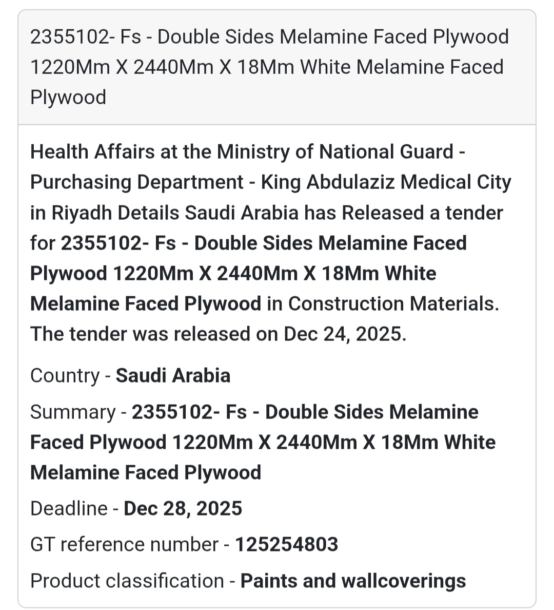 🪵 Double-Sided Melamine Faced Plywood – KAMC Riyadh 🇸🇦