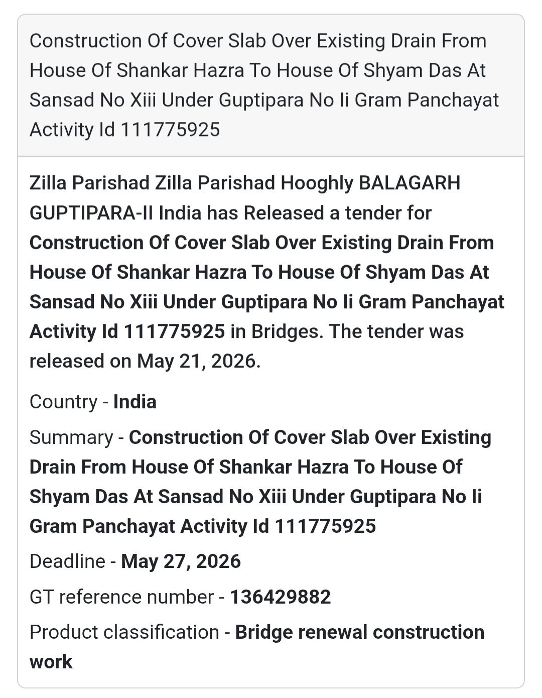 🌉 Drain Cover Slab Construction Tender
