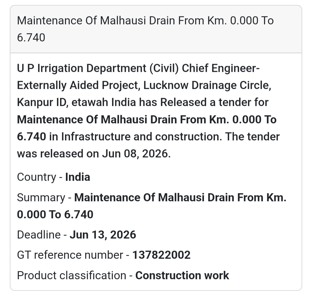 🌊 Drain Maintenance Tender | Etawah Region 📍Etawah, Uttar Pradesh