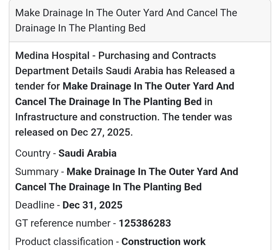 🚿 Drainage Works Tender | Saudi Arabia 🇸🇦 Medina Hospital