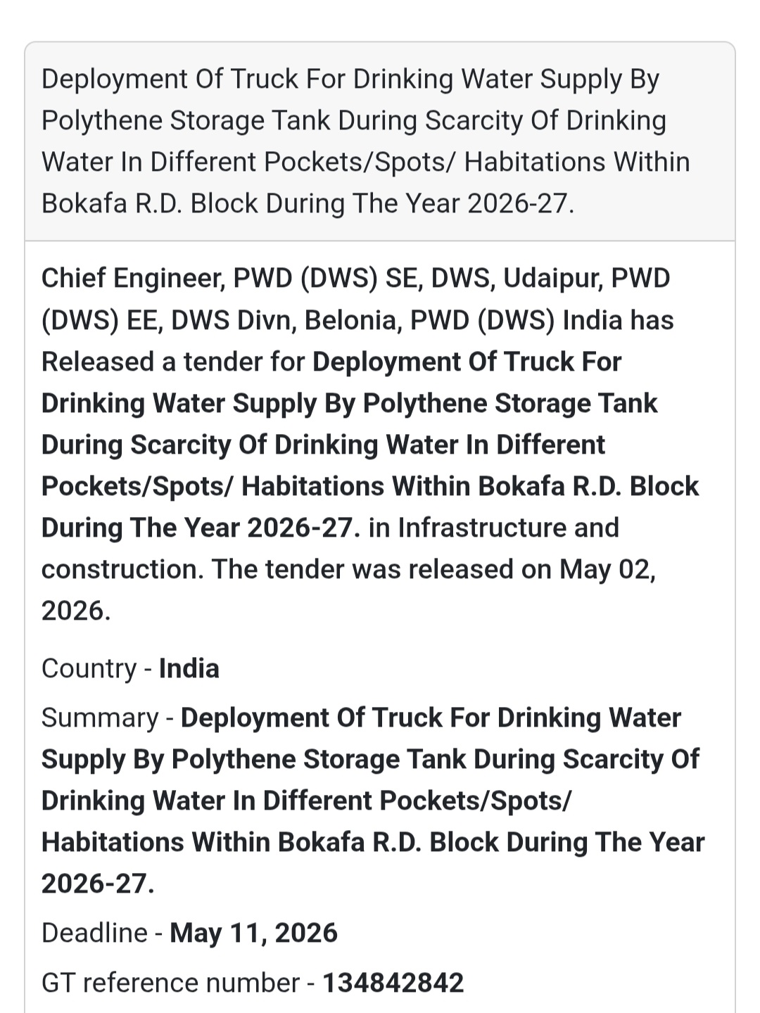 🚰 Drinking Water Supply (Bokafa)