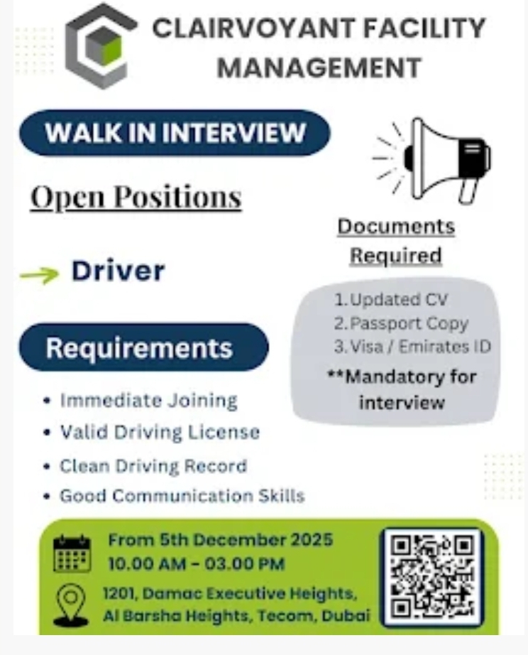 🚨 Driver Job Vacancy in Dubai – Walk-In Interview! 🚨
