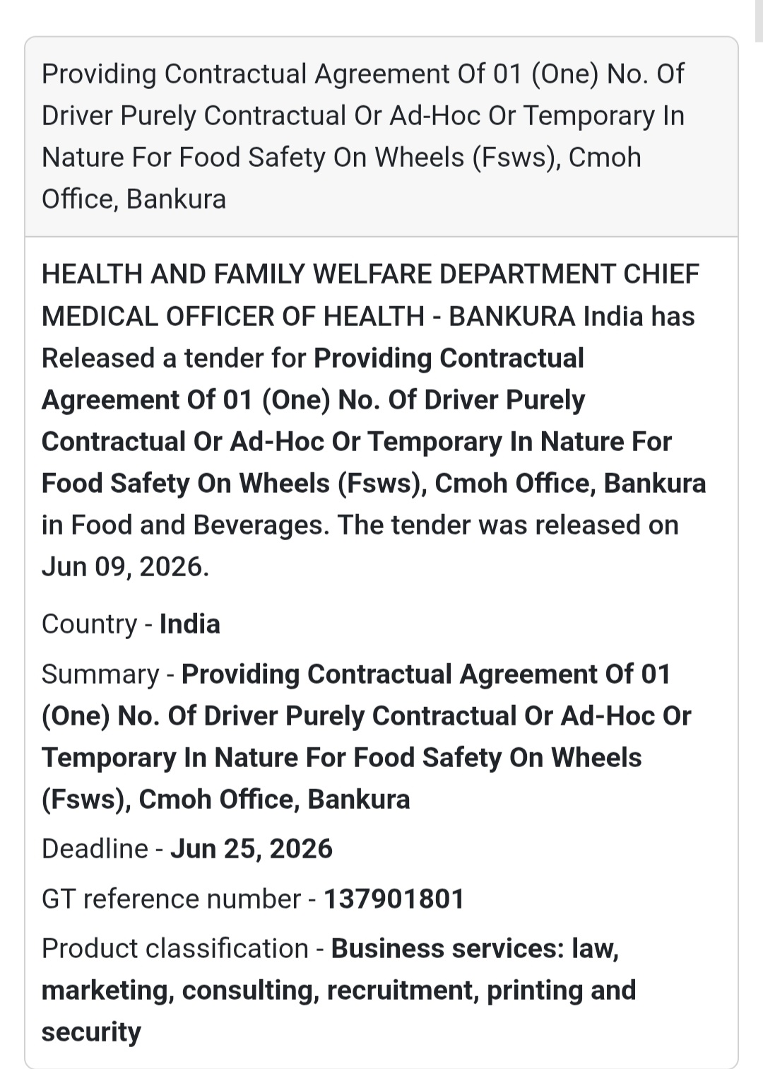 🚐 Driver Recruitment for Food Safety on Wheels (FSW) | 📍 Bankura, West Bengal