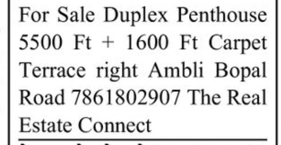 🏡 Duplex Penthouse for Sale – 5,500 Sq. Ft. + 1,600 Sq. Ft. Carpet Terrace | Ambli Bopal Road