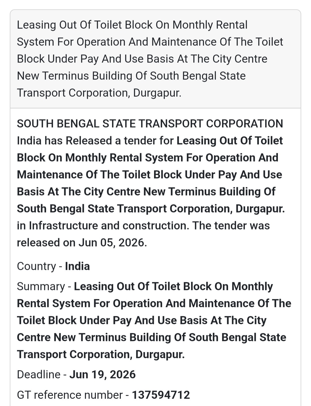 🚻 Durgapur | Toilet Block Operation & Maintenance Tender
