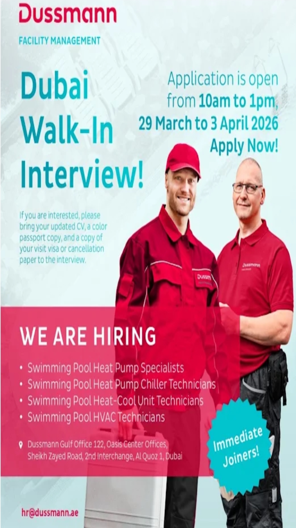 ❄️ Dussmann Dubai Walk-in Interview 2026