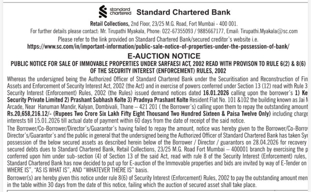 🏦 E-Auction Notice – Standard Chartered Bank (Thane Property)
