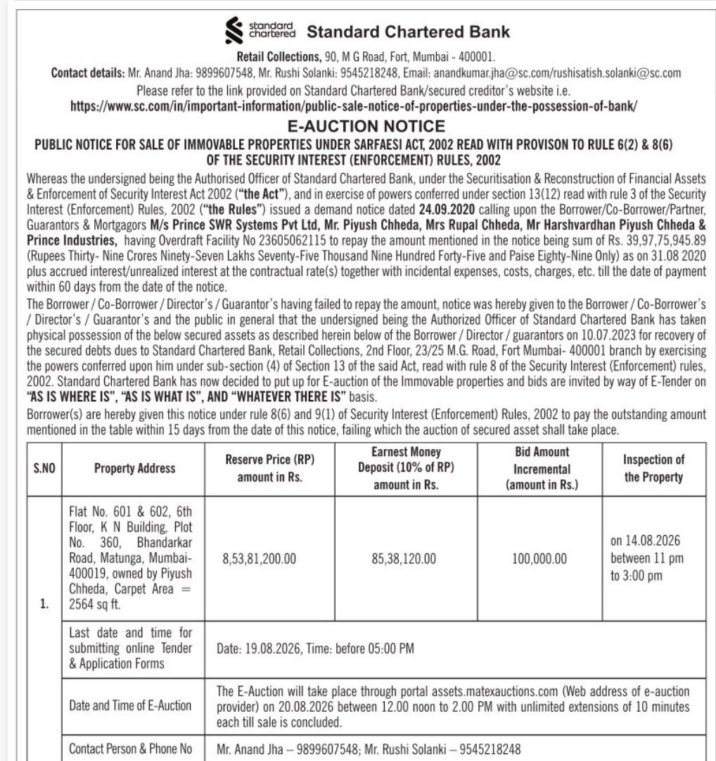 🏦 E-Auction Notice – Standard Chartered Bank