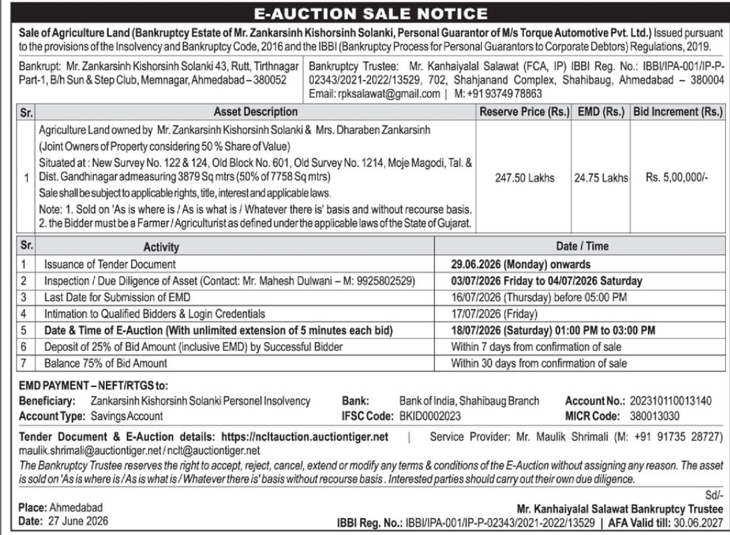 📢 E-Auction Sale Notice – Agricultural Land