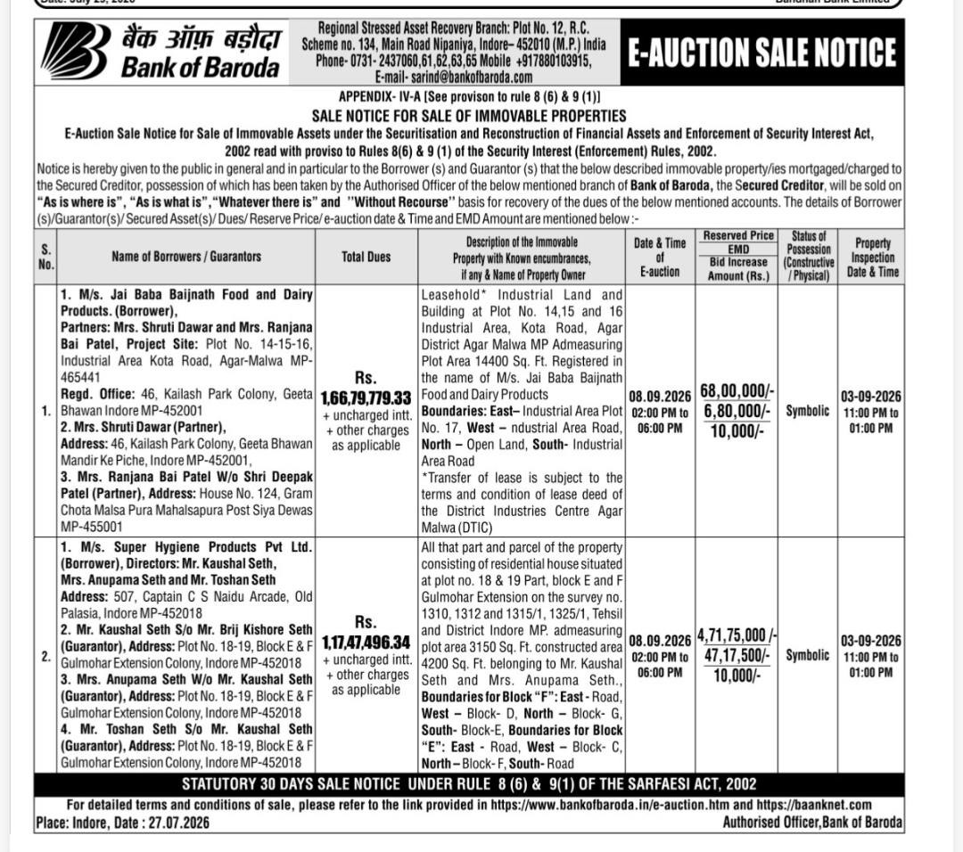 🏦 E-Auction Sale Notice – Bank of Baroda