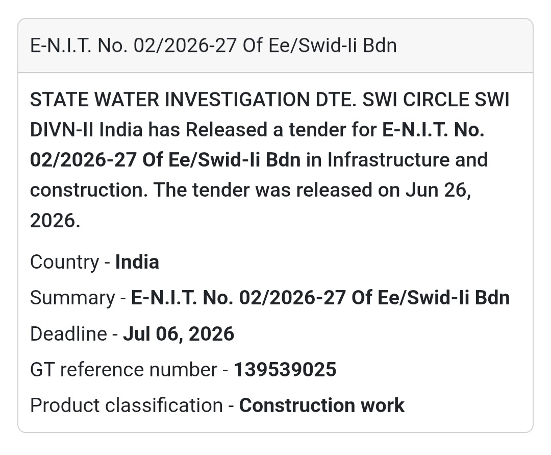 💧 E-N.I.T. No. 02/2026-27 of EE/SWID-II, Burdwan – State Water Investigation Directorate
