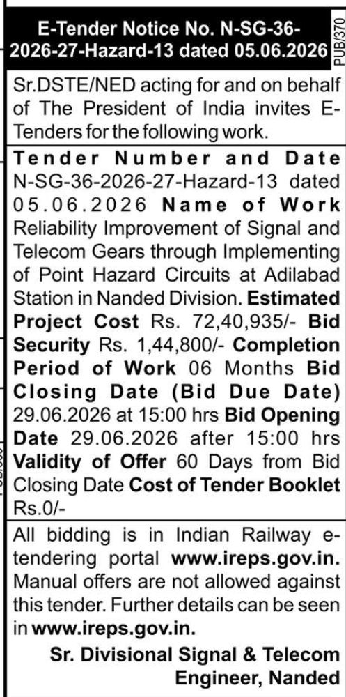 🚆📢 E-TENDER NOTICE – INDIAN RAILWAYS
