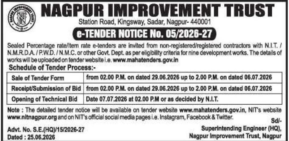 📢 E-Tender Notice – Nagpur Improvement Trust