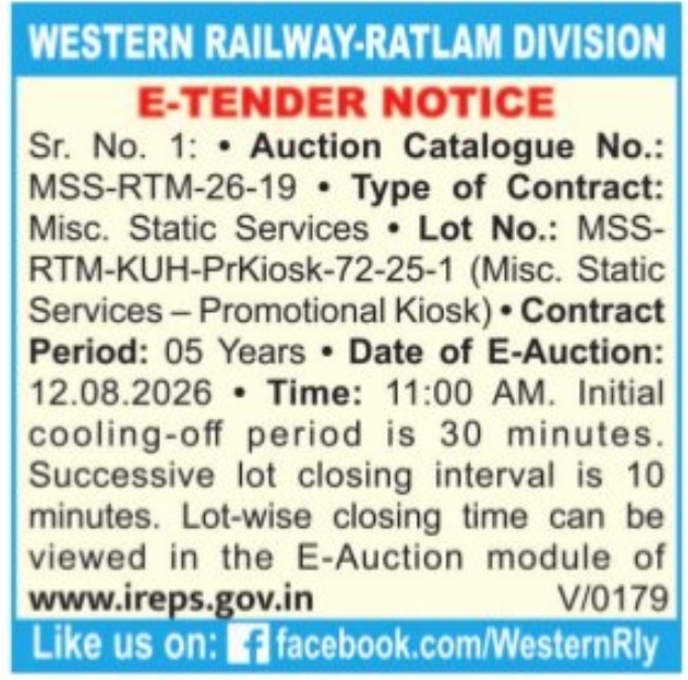 🚆 E-Tender Notice – Western Railway Ratlam Division | Ratlam, Madhya Pradesh