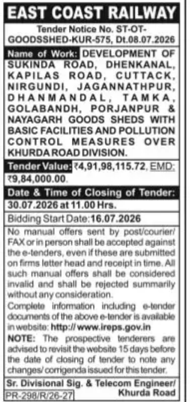 EAST COAST RAILWAYTender Notice