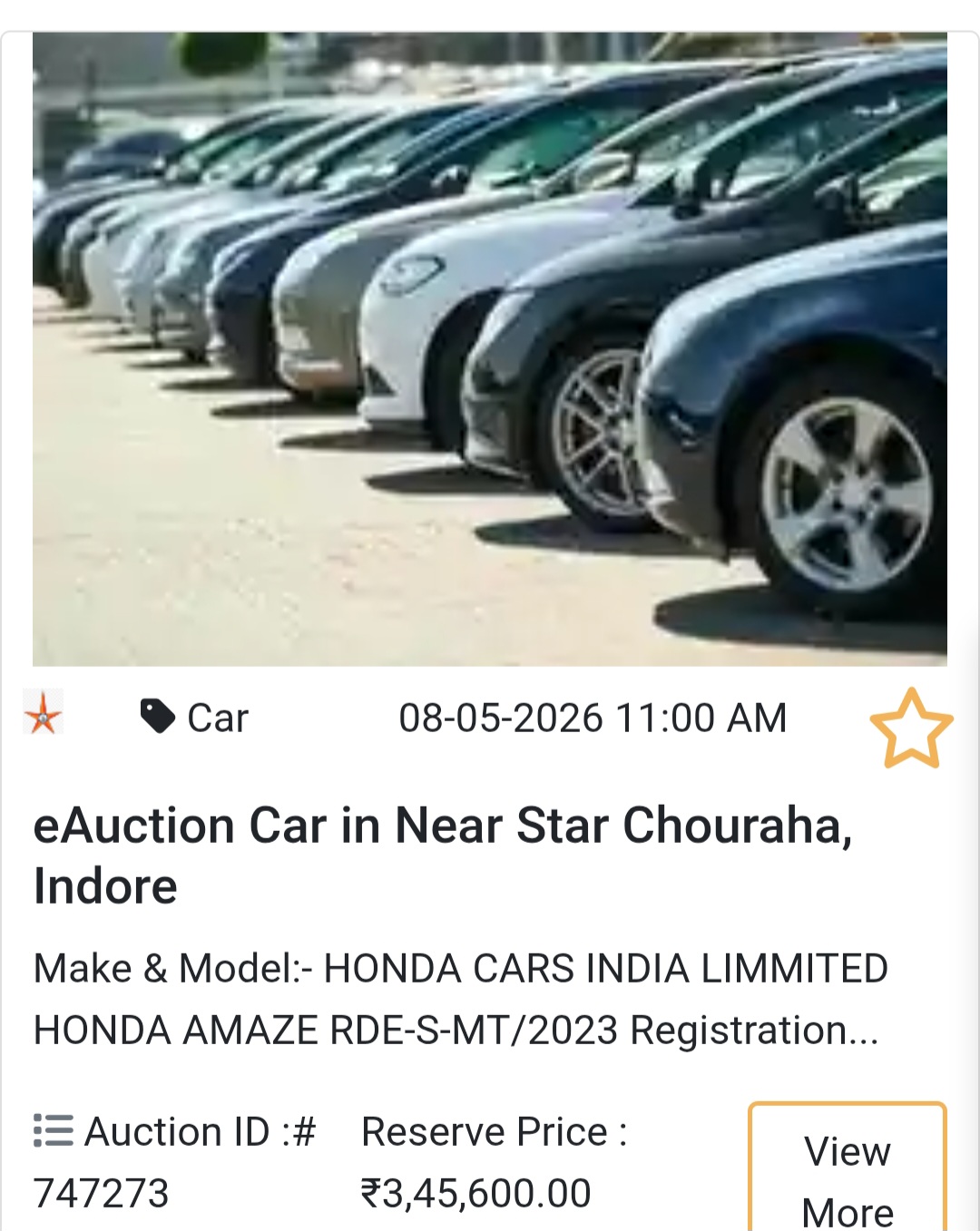 🚘 eAuction Car in Near Star Chouraha, Indore