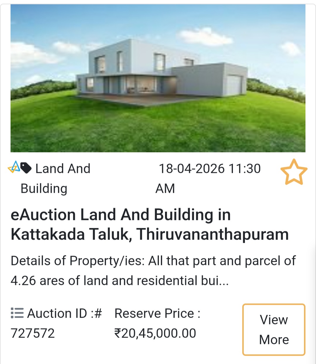 🏡 eAuction Land & Building in Kattakada Taluk, Thiruvananthapuram